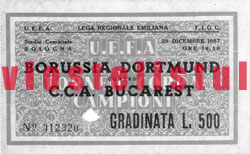 Biletul meciului Borussia Dortmund - CCA, disputat la Bologna, pe 29 decembrie 1957